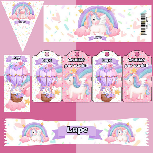 Kit Imprimible Cumpleaños Candy Bar Unicornio Arcoiris 2