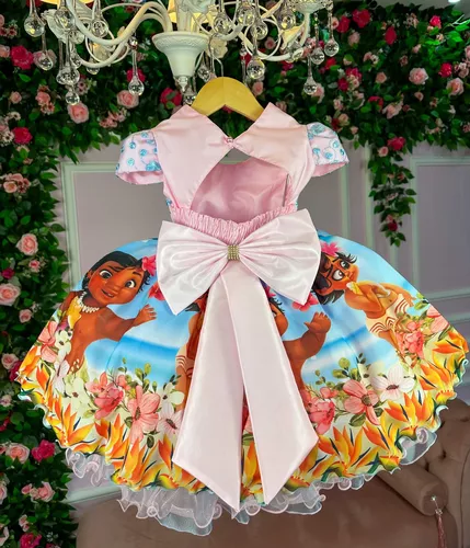 Vestido Temático Moana Baby Rosa Luxo Festa Aniversário