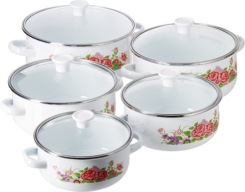 Set De 5 Ollas Tapa Cristal Porcelanadizado Hot Spot Vintage