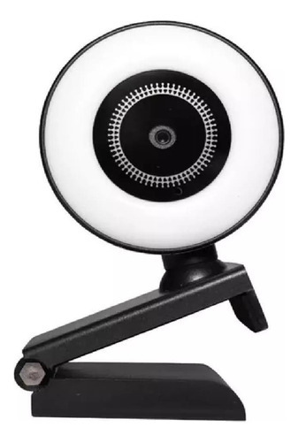 Webcam 1080p Anel Luz Led Microfone Ring Light Usb Gira 360