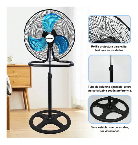 4pcs Moreka Ventilador 18 Pedestal Piso Pared 3 En 1 Aspas Metálica Estructura Azul Aspas Pateado Diámetro 45 Cm Frecuencia 60 Hz Material De Las Aspas Metal