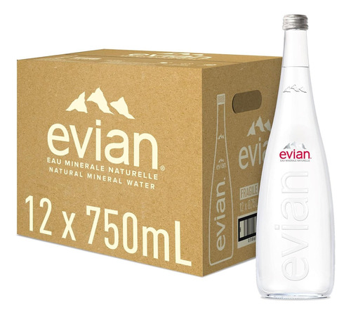 Kit Água Mineral S/ Gás Francesa Evian Vidro 750ml Com 12un