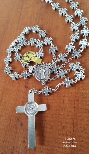 Rosario San Benito Protector Zamak Cuentas Cruz Maciza
