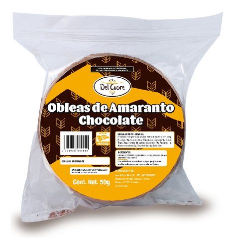 Obleas Amaranto Del Cuore Sabor Chocolate 60g