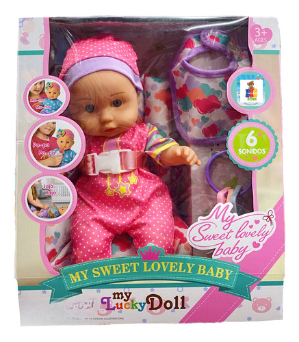 Muñeca Bebé Con Asiento Mochila 6 Sonidos Y Accesorios
