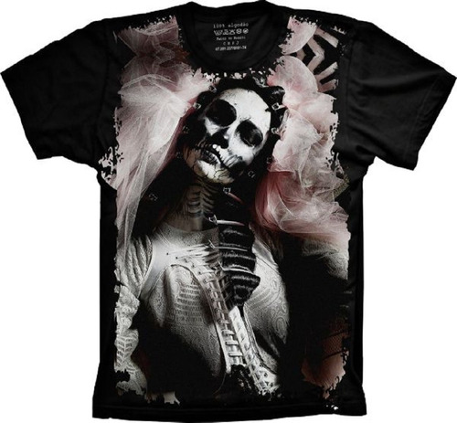 Camiseta Frete Grátis Plus Size Caveira Mexicana Noiva Dark