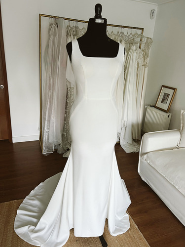 Hermoso Vestido De Novia Semi Sirena Escote Cuadrado