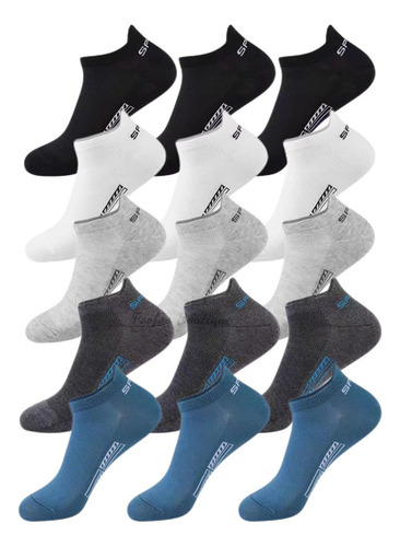Calceta Deportiva Hombre 100% Algodón 15 Pares 5 Colores