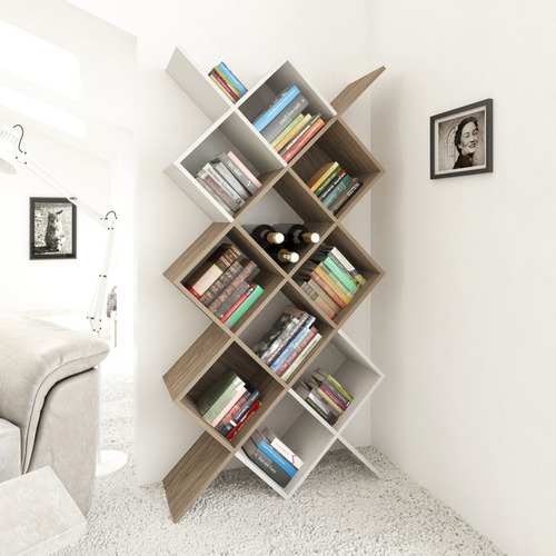 Playcon Estante Librero Organizador Colmena, 86.6x170.9x30cm Color Tzalam/blanco