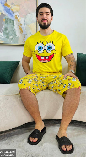 Pijama Bob Esponja Para Caballero Short Y Camisa Cómoda