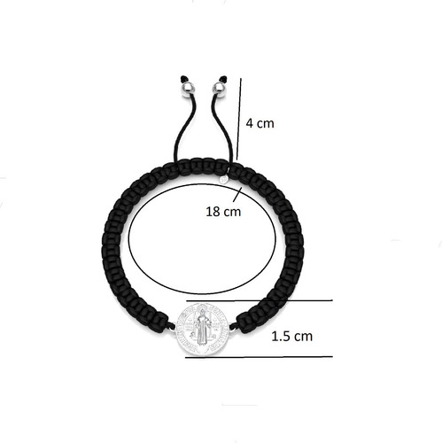 Pulsera Hilo San Benito De Plata Ley 925 Agálea Joyería Color Negro Diámetro 0 cm Largo 18