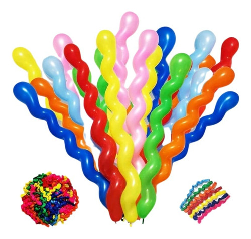 10 Globos Espiral Largos De Colores