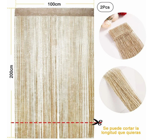 2 Cortinas De Hilo Decorativas Fiestas Puerta Con Flecos
