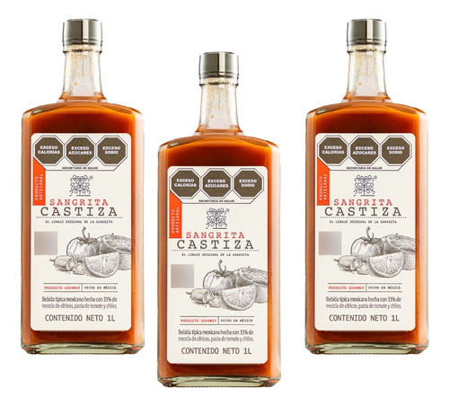 Tres Botellas Sangrita Castiza Artesanal Gourmet 1000 Ml