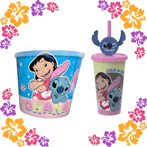 Kit Cinema Lilo&stitch Balde De Pipoca 2,1l E Copo Com Pin
