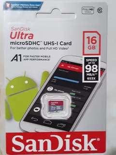 Memoria Microsd Sandisk 16gb Clase 10 Original 98mb/s