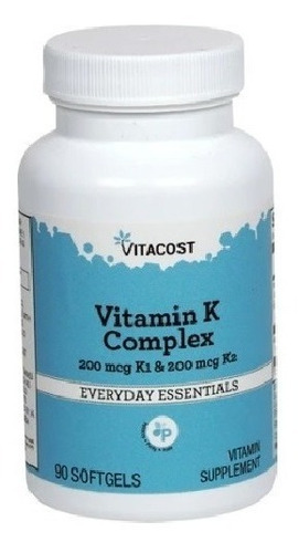 Complejo de vitamina K - 200 mcg de K1 +200 mcg de K2 Mk7 - 90 cápsulas blandas
