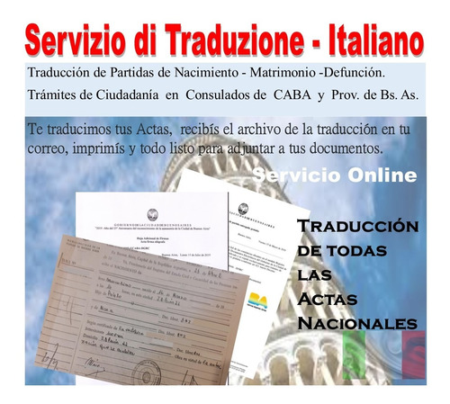 Imagen 1 de 1 de Traducción Al Italiano. -  Actas  De Estado Civil.