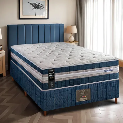 Cama Box Solteiro Colchão Robust 220 + Box 88x188x70 Molas Ensacadas e Espuma D45 Cama inBox