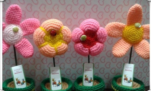 Flor 1 Pétalo Con Maceta Al Crochet. Souvenir
