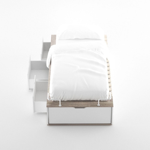Cama 1 Plaza Madera Laqueada Cajonera Zapatero - 200x100cm Color Báltico