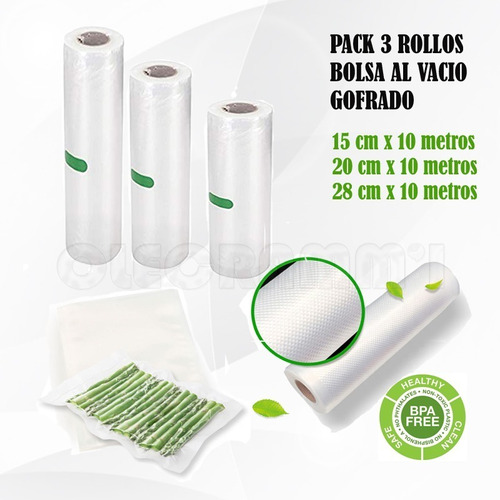 Pack 3 Rollo Gofrado  Bolsa Envasado Al Vacio