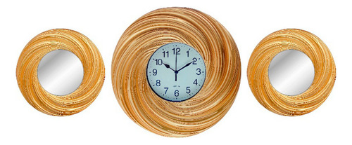 Reloj De Pared + 2 Espejos Dorado Espiral Times Tower