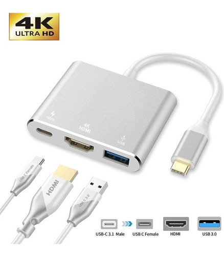  Usb 3.1 (tipo C) A Hdmi+usb 3.0+tipo C Para Mac Air Macbook