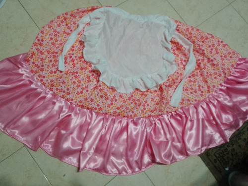 Pollera Folklore Volados Rosa Brilloso Con Delantal Talle2_8