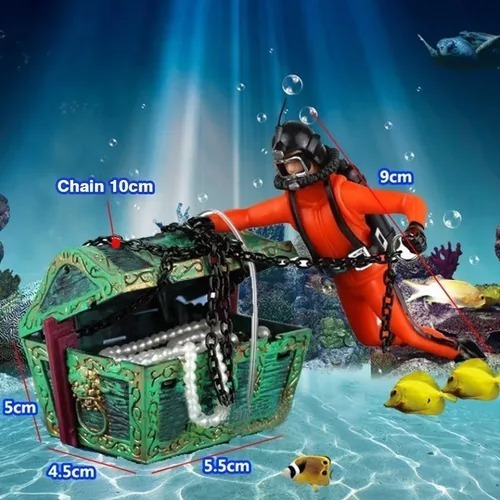 Enfeites Para Aquario Mergulhador Bau Tesouro Top Especial