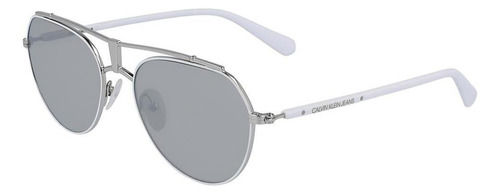 Óculos De Sol Calvin Klein Jeans Ckj19304s 100/54 - Branco Lente Cinza Desenho Ocean