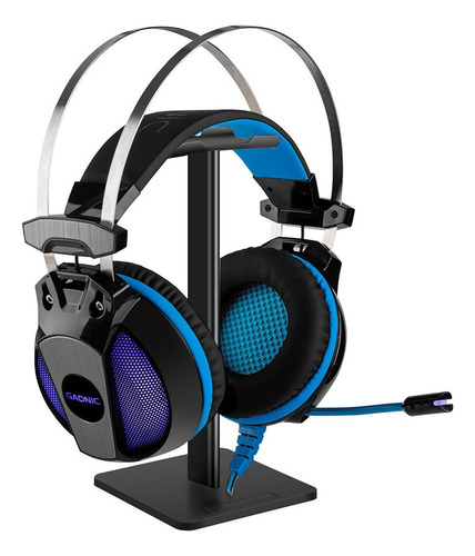 Kit Auriculares Gamer Gadnic A900 + Soporte Microfono Luz Color Negro Luz Azul