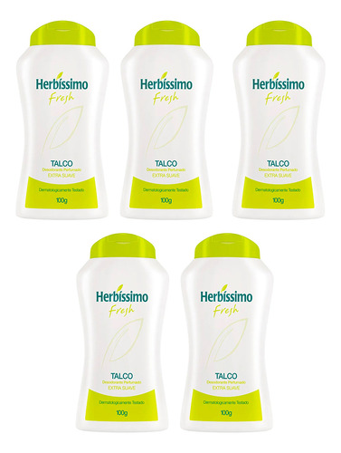 Talco Desodorante Perfumado Herbíssimo Pós Banho Kit 5x100g