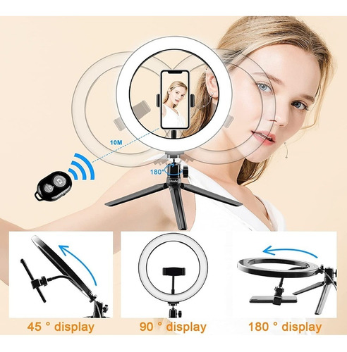 Imagen 2 de 7 de Aro De Luz Led 26cm Tripode Para Celular+ Remoto Bluetooth