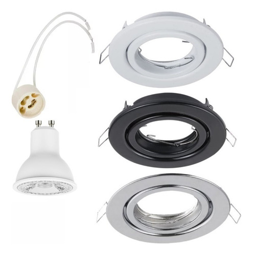 Foco Aro Móvil + Soquete Gu10 + Ampolleta Led Gu10 Pack X6