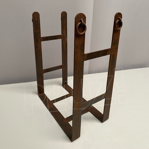 Imagen 4 de 10 de Leñero Porta Leña Hierro Óxido Rectang 50cm Hogar Parrilla