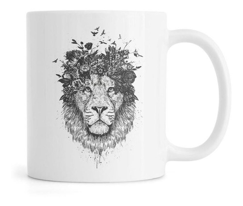 Taza Personalizada Leon Flores Blanco Y Negro