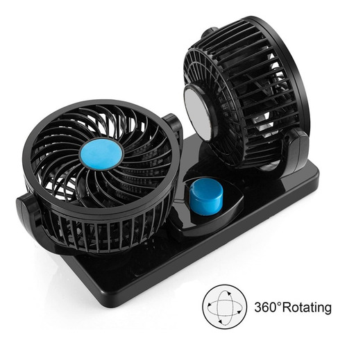Mini Ventilador Doble 4 Pulgadas 360° 5 Aspas 12v Para Auto 11 Cm Negro Negro Plástico 5