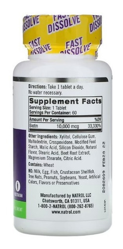 Imagen 2 de 2 de Natrol Biotina 10000 Mcg, Máxima Fuerza Sabor Fresa, 60 Tabletas, Ayuda A Mantener El Metabolismo Y Ayuda A Convertir Los Alimentos En Energía, Promueve Cabello, Piel Y Uñas Saludables