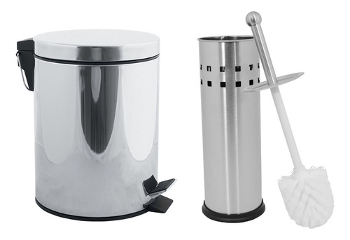 Imagen 1 de 2 de Set Cesto Tacho Basura Acero Inoxidable 3 L + Escobilla Baño