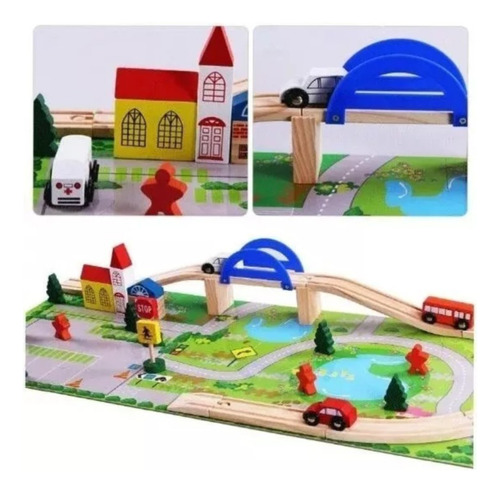 Kit 2 Pistas De Autos Con Puente De Madera Juego Didáctico