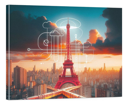 Cuadro Canvas Torre Eiffel Atardecer 90x60 Elegante Decoraci