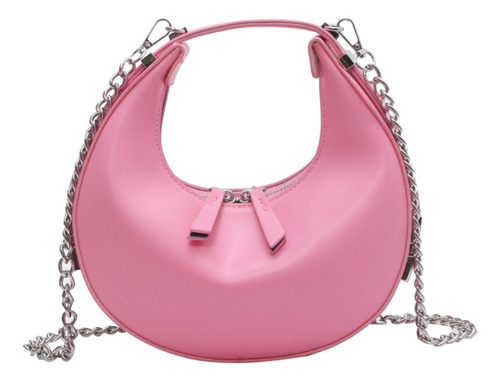 Bolso De Cuero Con Cremallera, Bolsos De Media Luna, Cadena,