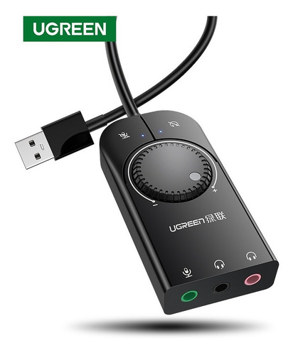 Placa De Som Usb Ugreen Externa Adaptad Áudio P2 Fone E Mic Cor Preto