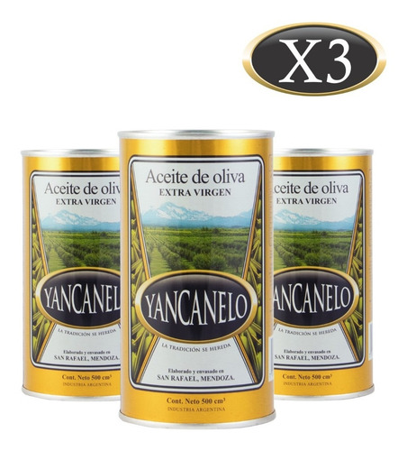 Aceite De Oliva Extra Virgen Yancanelo Lata 500 Ml X 3 U