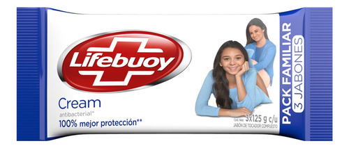 Jabón en barra Lifebuoy Antibacterial Cream 125 g pack x 3