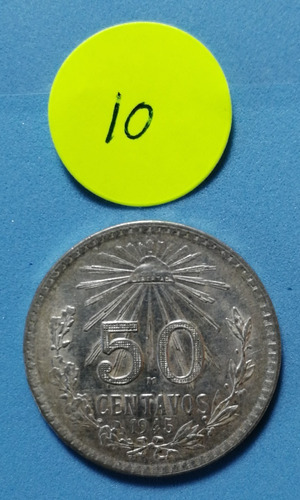 Moneda De 50 Centavos De Plata Ley 0.720 Acuñada En 1945