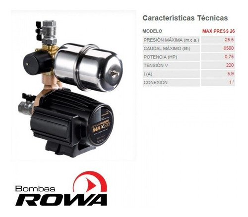Imagen 2 de 2 de Bomba Presurizadora Rowa Press 26