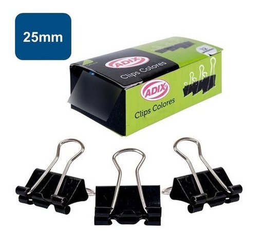 Clip Doble 25mm Negro 12un Adix