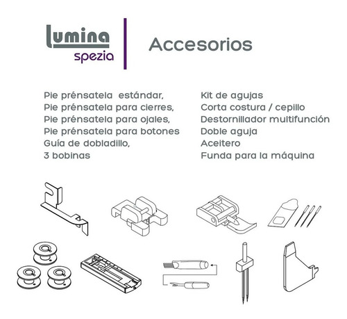 Imagen 5 de 5 de Máquina De Coser Recta Lumina Spezia 36 Diseños De Puntada